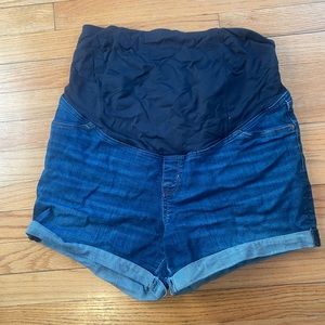 Isabel Maternity Midi Shorts Dark Wash Denim 10 30 Belly Panel